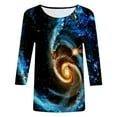 thumbnail image 4 of Women's 3/4 Sleeve Galaxy Starry Sky Printed Round Neck 3/4 Sleeve Top T Shirt Long Sleeve T Shirt Women in A Pack Tee Long Sleeve Women Womens Summer Tops Loose Fit T Shirts Workout Clothes Womens, 4 of 4