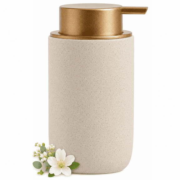 Xuet Matte Beige Ceramic Soap Dispenser with Gold Pump