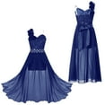 thumbnail image 2 of iiniim Kids Girls One Shoulder Floral Lace Bridesmaid Wedding Flower Girl Dress Navy Blue 14, 2 of 7
