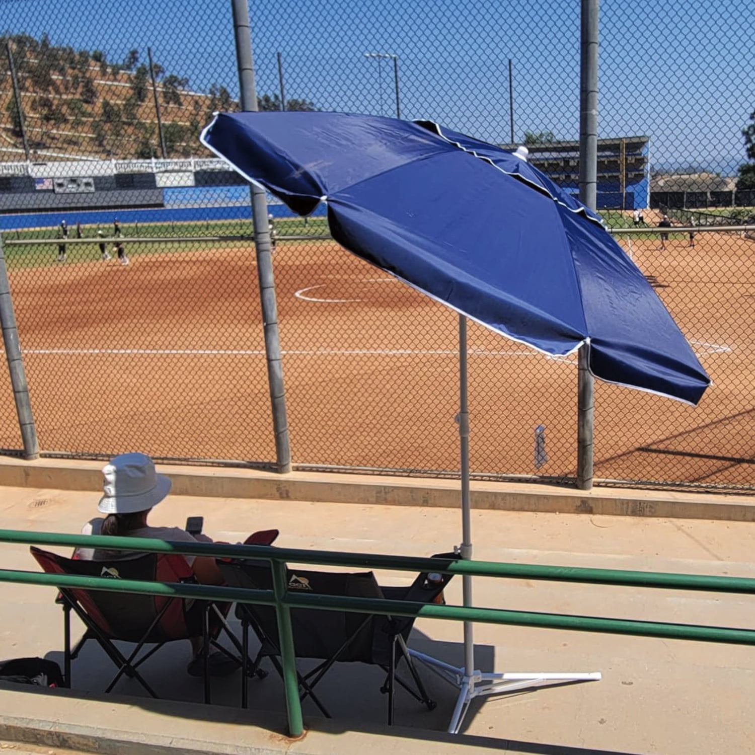 AMMSUN 6.5ft Lightweight Sports Beach Umbrella Portable Shade with Stand for Outdoor Games,Navy Blue