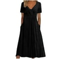 thumbnail image 2 of Wiyuqeen Womens Tie Front Eyelet Dresses Elegant V-Neck Short Sleeve Maxi Dresses Summer Smocked Solid Dresses Trendy Loose Sundresses with Pockets, 2 of 7