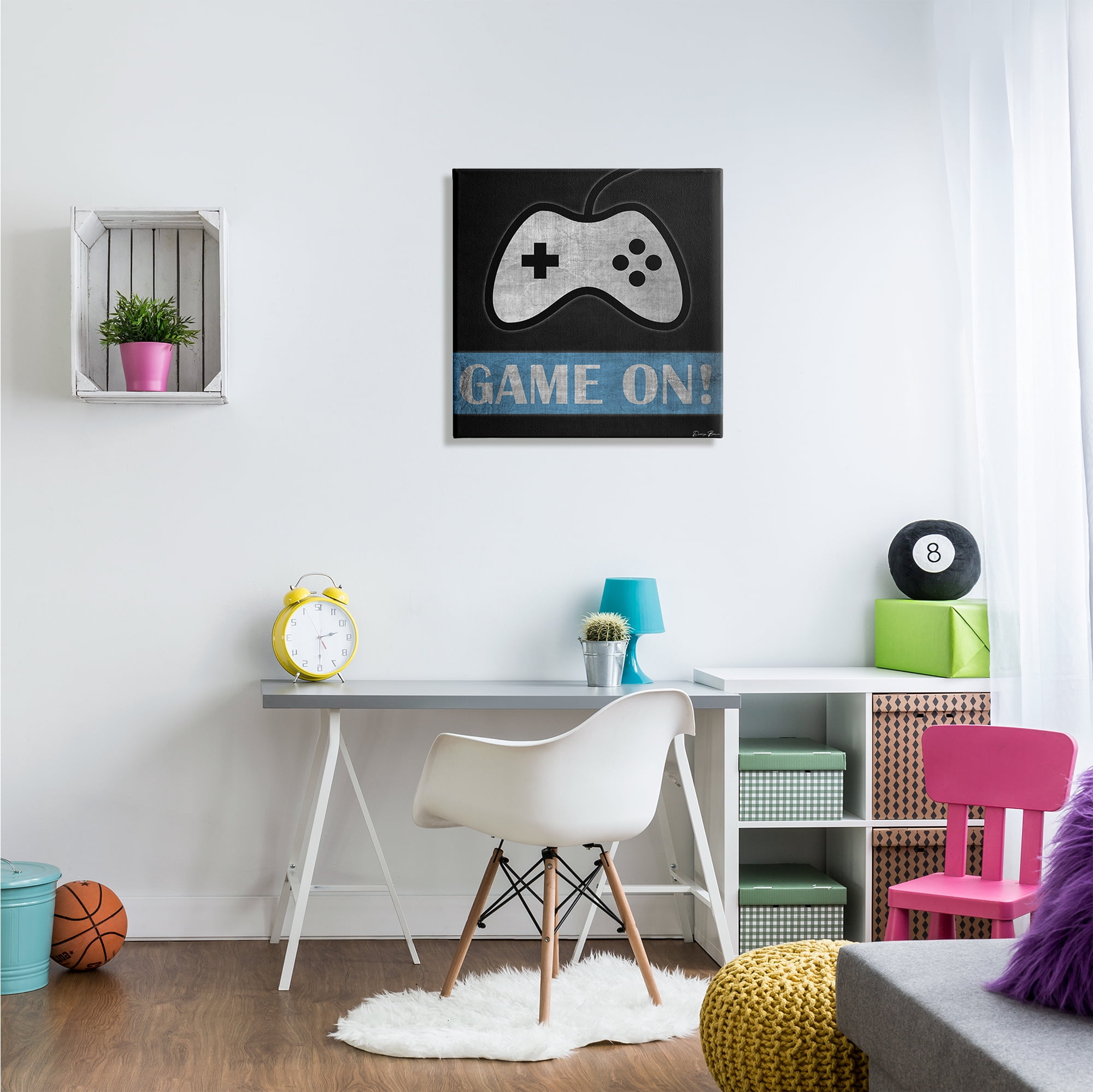 Stupell Industries Game On Gamer Phrase Retro Distressed Controller Graphic Art Gallery-Wrapped Canvas Print Wall Art, 24x24, by Denise Brown