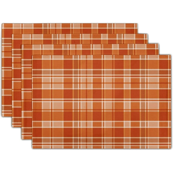 Fall Thanksgiving Placemats Autumn Orange Placemats Set of 4 Fall Buffalo Plaid Place Mats for Dining Table 12X18 Inch Autumn Table Mats for Dining Table Kitchen Rustic Seasonal Home Party Decor