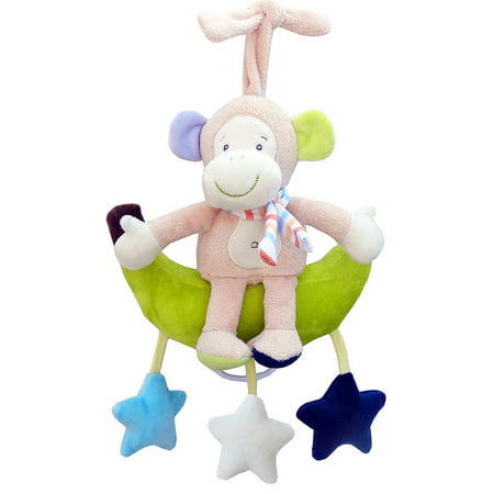 Baby Wind-up Musical Stuffed Animal Stroller Crib Hanging Bell with Music Box Plush Toy Gift for