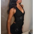 thumbnail image 4 of Halter Tops for Women V Neck Tie Halter Backless Top Sleeveless Wrap Top Ruffle Asymmetrical Halter Tops Black S, 4 of 8