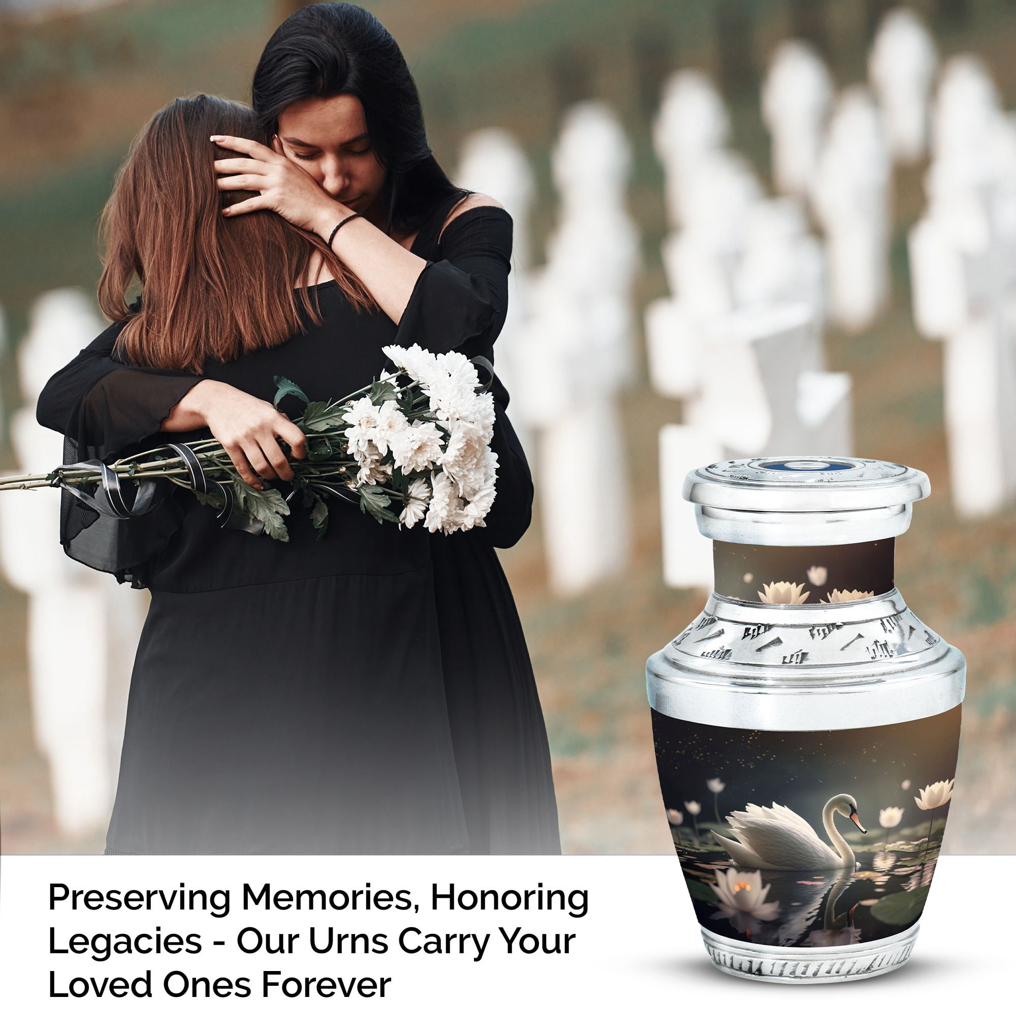swan Petite Ashes Keepsake - Miniature Urn for Human Ashes Elegance Funeral Urns For Human Ashes - Memorial Urns 3 Inch, Set Of 2