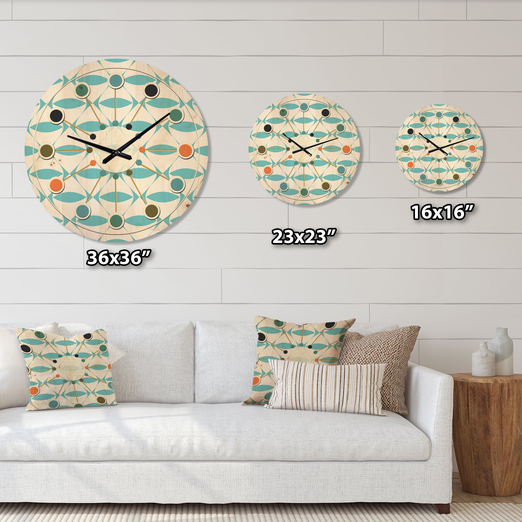 Designart 'Abstract Retro Geometrical Design Pattern VII' Mid-Century Modern Wood Wall Clock