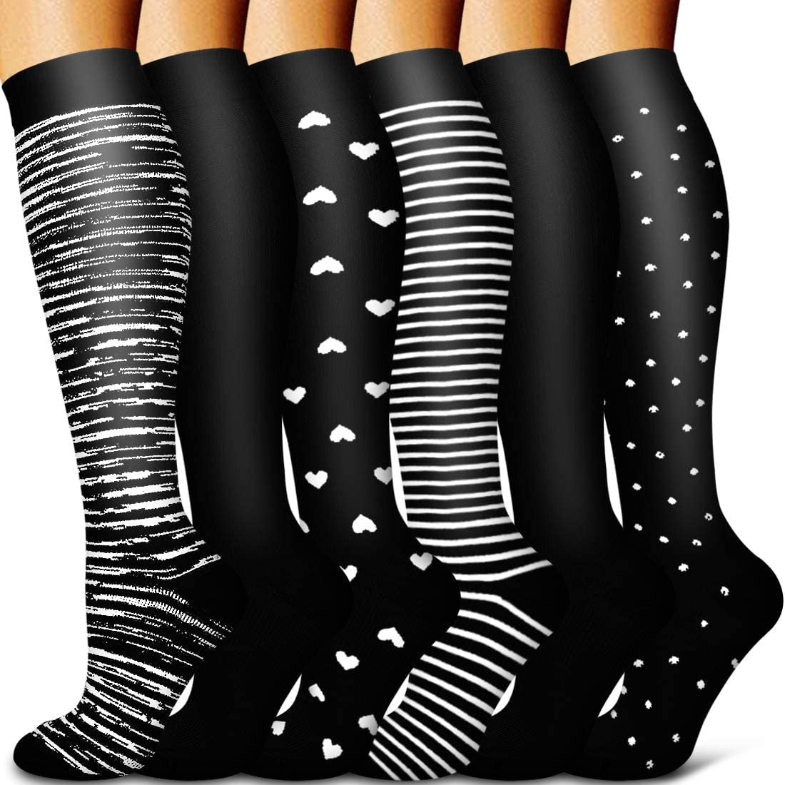 Cycling Flight Travel Hiking 6 Pairs Compression Socks for Women & Men Circulation 20-30 mmHg Support for Medical Running