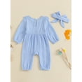 thumbnail image 3 of aturustex Infant Baby Girls Solid Casual Jumpsuit 0 3M 6M 12M 18M Newborn Long Sleeve Romper Crew Neck Ruffle Trim Bodysuits with Headband Toddler Little Girl Fashion Cute Soft Spring Autumn Clothes, 3 of 6