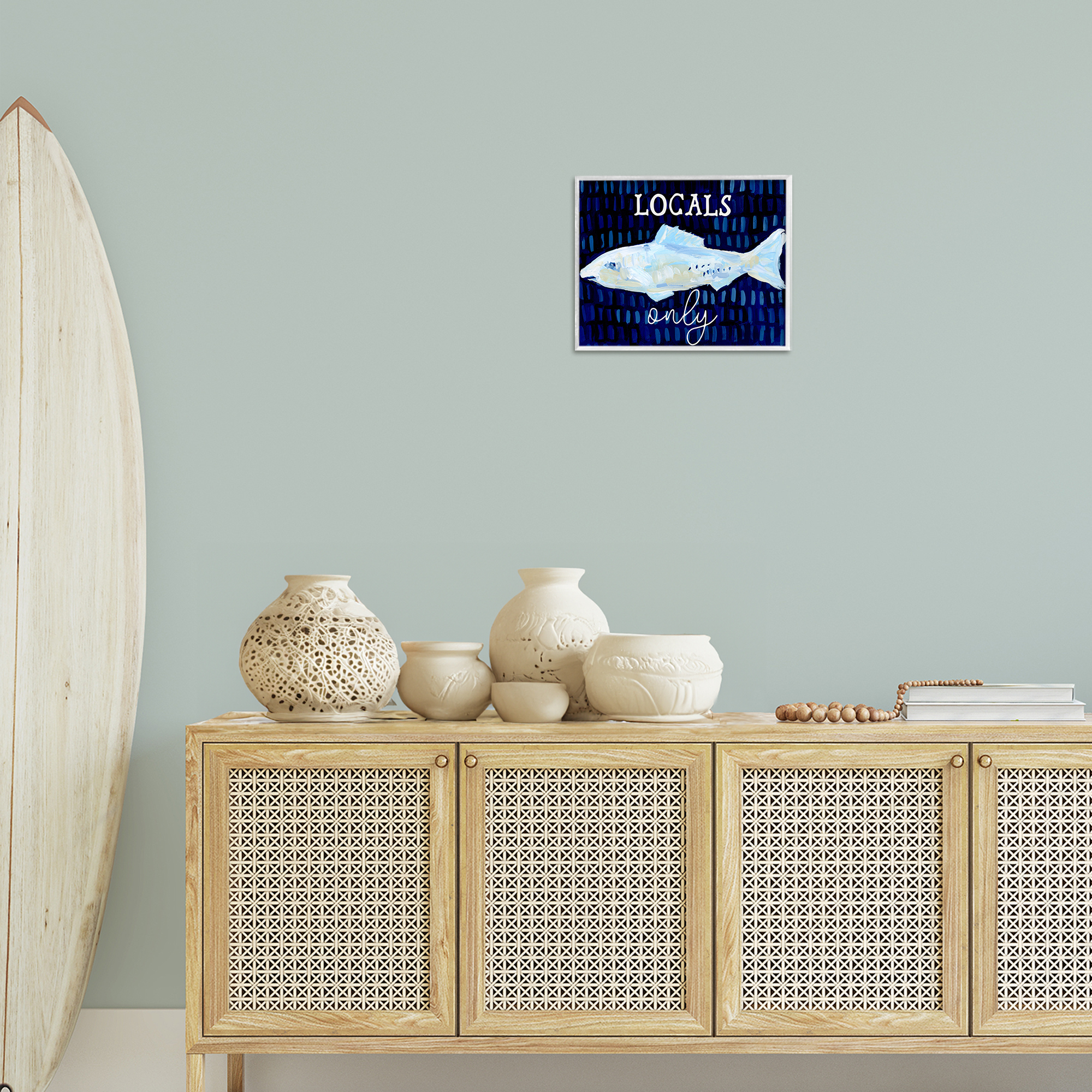 Stupell Industries Locals Only with Fish Animals & Insects Painting White Framed Art Print Wall Art, 14 x 11