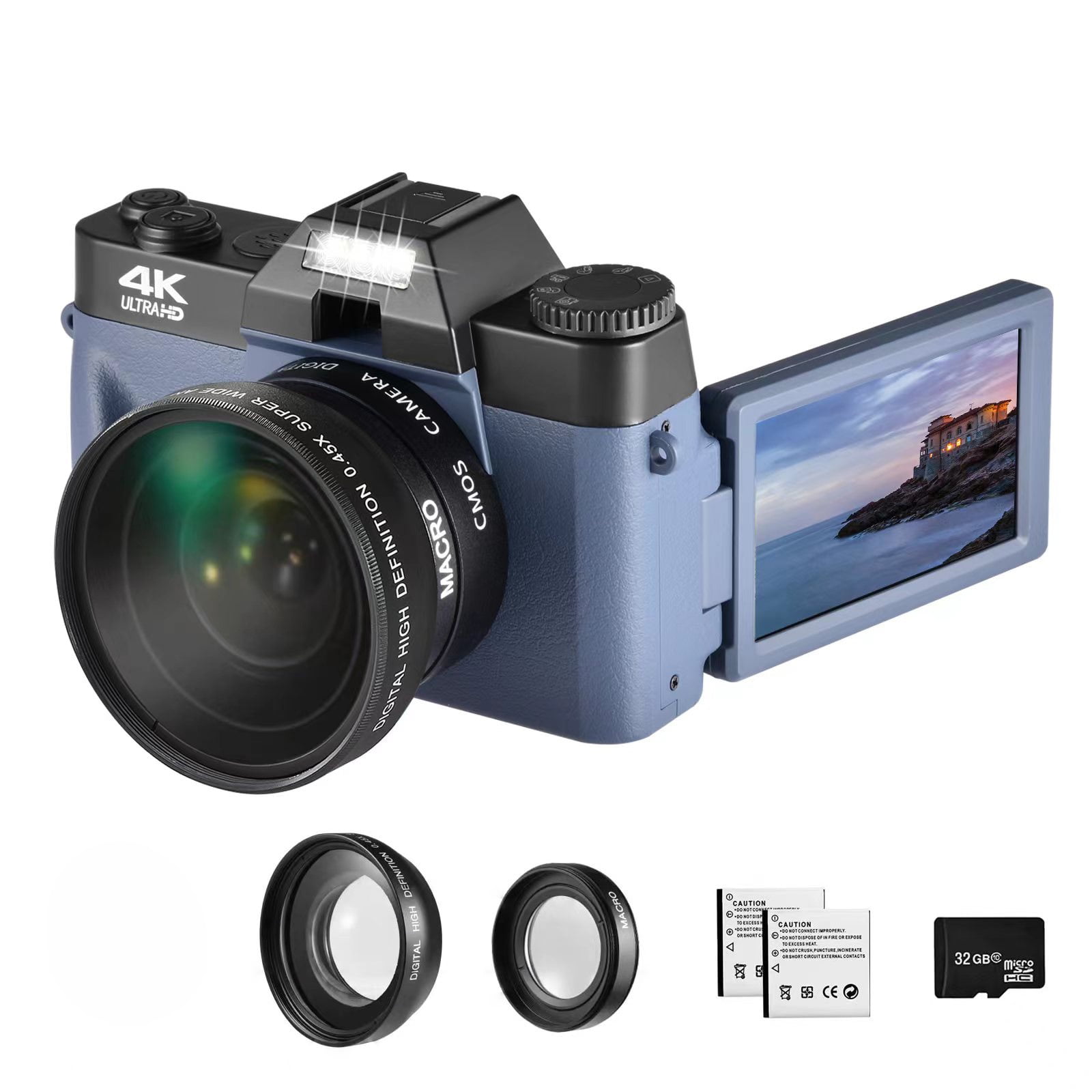 Digital Camera, 48MP 16X Digital Zoom Flip Screen Autofocus Camcorder