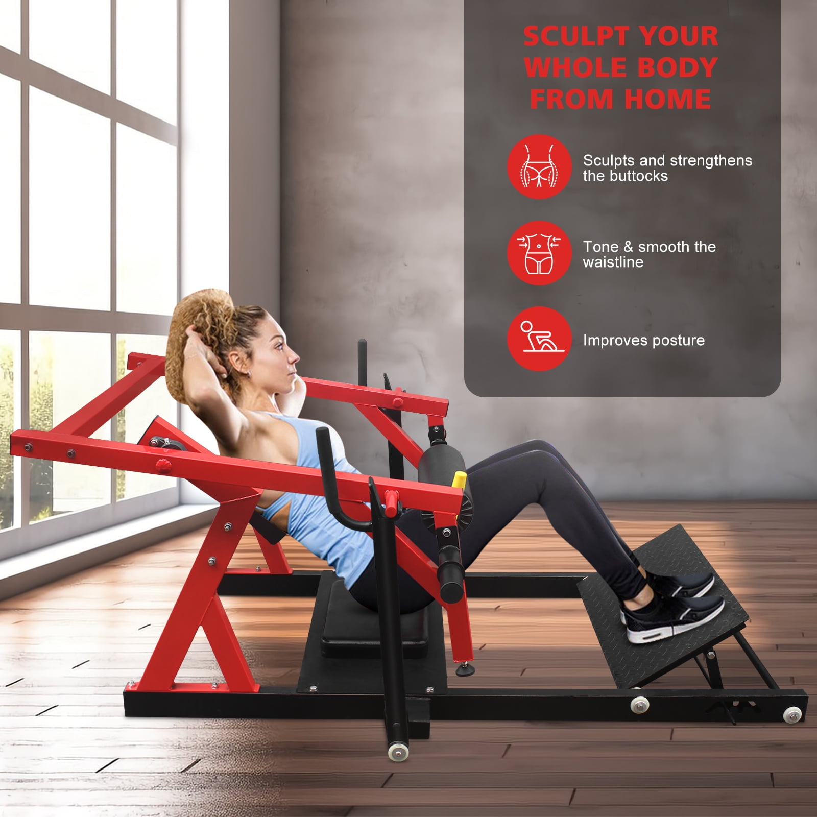 LiviNest Harness-Free Hip Thrust Machine: 1-Pull Locking Bar for Home Gym Safety - 4-Angle Adjustable Pedals for Glute Muscle Building & Butt Shaping - Heavy Duty Steel Frame with Double-Sided Weight
