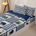 thumbnail image 3 of Manfei Wild Animal Deer Plaid Zipper Twin Comforter Sets with Fitted Sheet and 2 Pillowcases,Navy Check Pine Zipper Bedding Set,Navy Blue Reversible,4pcs, 3 of 8