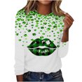 thumbnail image 2 of St. Patrick's Day Shirts for Women Long Sleeve Tops Crewneck Pullover Tshirt Green Shamrock Graphic Tees Green Clover T Shirt, 2 of 5