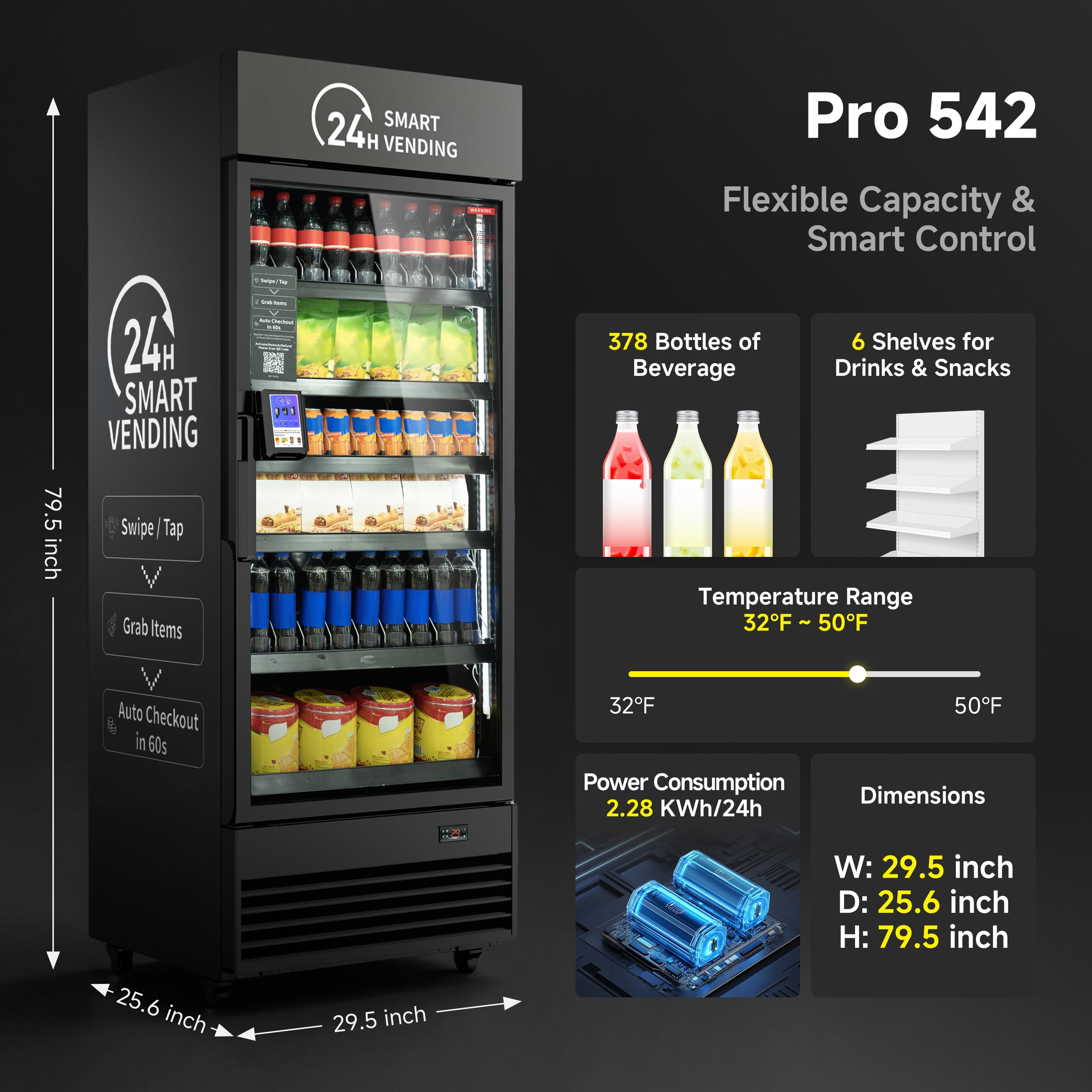 AI Smart Vending Machine for Business,378-Bottle Capacity, App