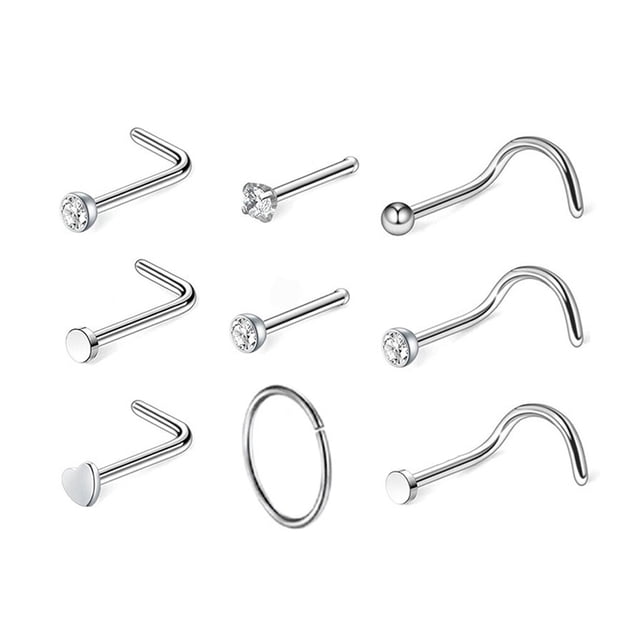 Xingzhi Nose Studs Piercing Jewelry Decoration Stainless Steel Women Men Elegant Exquisite Decor Removable Reusable Accessory 9PCS/Set
