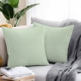 thumbnail image 2 of Throw Pillow Covers 24x24 Inch Set of 2, Sage Green Striped Waterproof Outdoor Pillow Covers, Modern Simple Farmhouse Beige Decorative Cushion Pillowcases for Couch, Sofa, Bed, Garden, Patio, 2 of 9