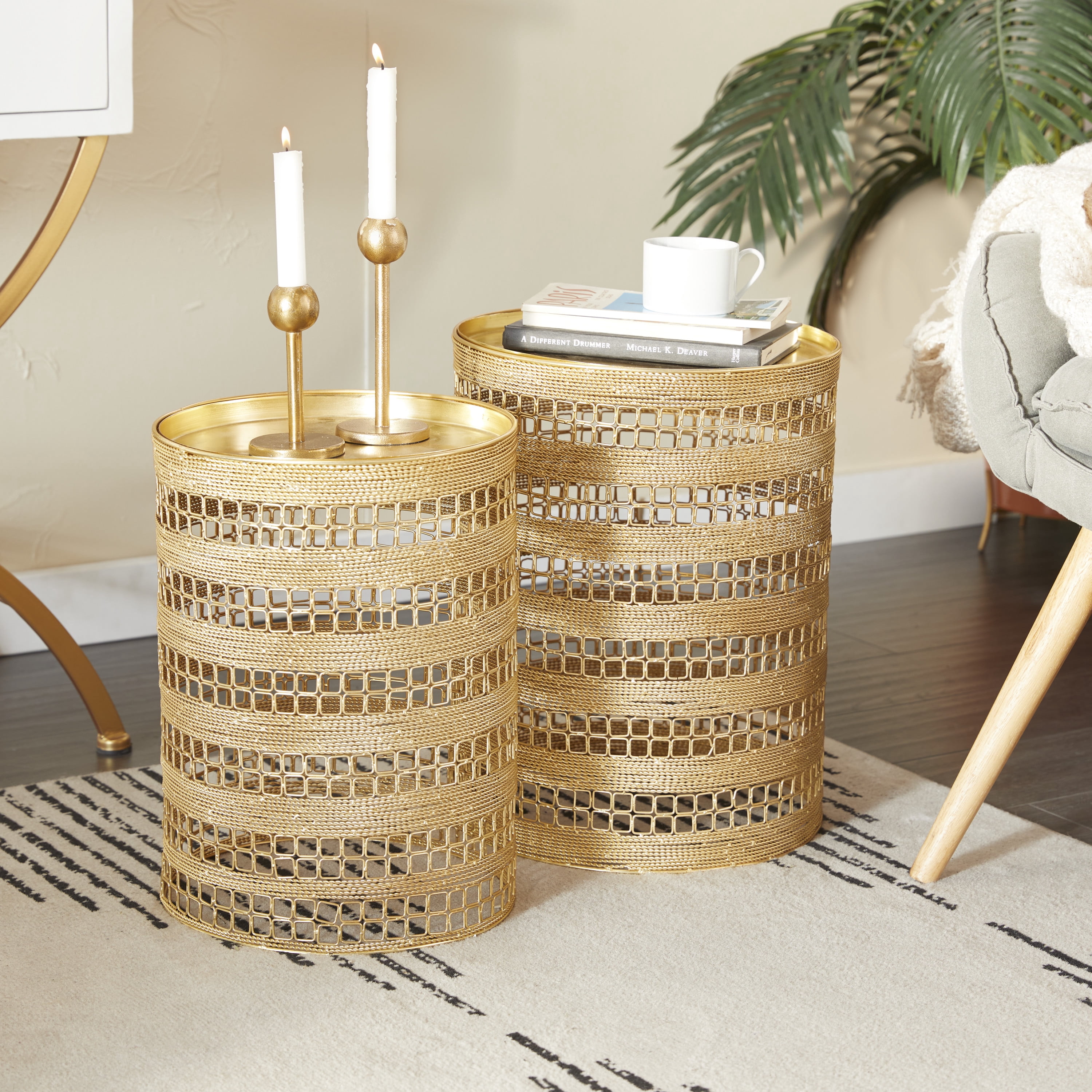 DecMode 14" x 18" Gold Metal Accent Table, 2-Pieces