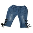 thumbnail image 2 of Baby Girls Striped Blue Half Sleeves Tops Shirt Ripped Denim Pants Jeans Outfit, 2 of 6