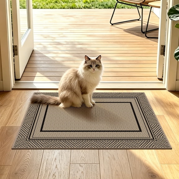 Doormat Washable Easy Jute Rugs Boho Indoor Outdoor Rug 3*5ft Entryway Rugs Non Slip Low Pile Black Rainbow Throw Door Rug Carpet for Living Room Kitchen Entry Patio Deck