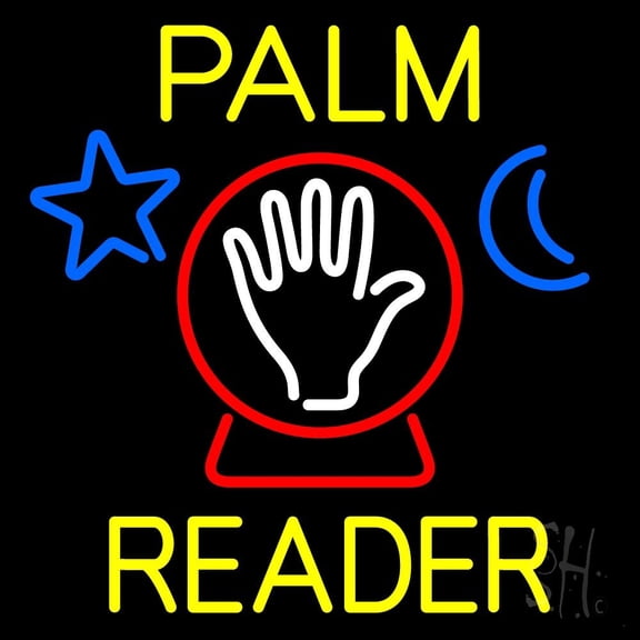 Yellow Palm Reader With Crystal LED Neon Sign 24" Tall x 24" Wide - inches Black Square Cut Acrylic Backing, with Dimmer - Bright and Premium built indoor LED Neon Sign for Storefront.