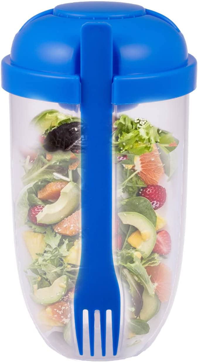 HYKYYDS 2022 Salad Meal Shaker Cup Portable Fruit and Vegetable Salad Cups Container Blue Fresh Salad Cup to go Fresh Salad to go Container Set with Fork & Salad Dressing Holder 