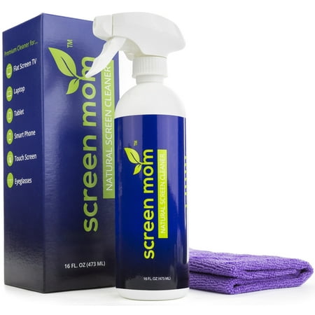 - Screen Mom Screen Cleaner Kit - Best for LED & LCD TV, Computer Monitor, Phone, Laptop, and iPad Screens –– includes 16oz Spray Bottle and Large Premium Microfiber Cloth