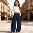 thumbnail image 3 of Girls Barrel Leg Sweatpants Baggy Wide Leg Open Bottom Drawstring Athletic Track Pants Pockets School Sport Trousers, 3 of 5