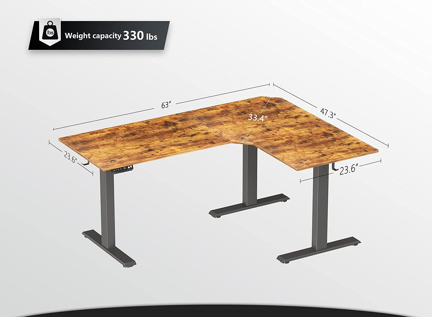 DESINO 63x48 Inch Triple Motor L Shaped Standing Desk Reversible, Electric Height Adjustable Corner Stand up Desk, Sit Stand Desk Computer Workstation, Black Frame/Rustic Brown Top