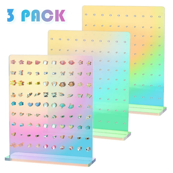 NiHome Acrylic Earring Stand Holder 3PCS, Exquisite Double-Sided Acrylic Earring Organizer with 90 Holes Each - Lightweight and Sturdy Material, Unique Design with Larger Holes for Special Sizes
