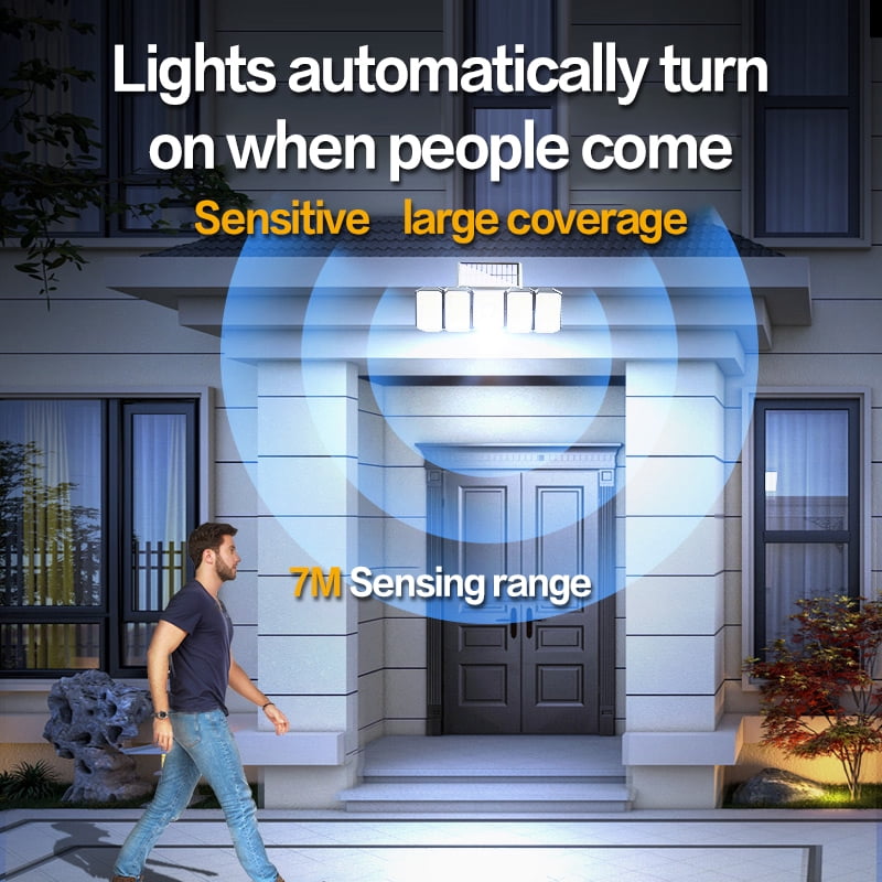 2 Pack Solar Lights Outdoor 300 LED 7000K Motion Sensor  Lights, 5 Heads Waterproof  Security Solar Flood Lights, 270° Wide Angle Illumination  Wall Lights for Yard,Garage,Patio Entryways