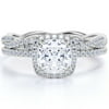 Infinity Styled 1.5 Carat Cushion Cut Moissanite Halo Wedding Set with Art Deco Band in 18k White Gold Over Silver
