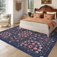 thumbnail image 4 of Modern Washable Floral Area Rug - Ultra-Thin, Low Pile, Non-Slip, Mark Resistant, Collapsible Large Carpet for Living Room, Bedroom, Dining Room - Navy, 9x12ft (274x366cm), 4 of 8