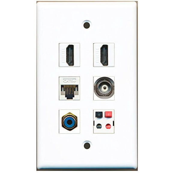 RiteAV - 2 HDMI 1 Port RCA Blue 1 Port BNC 1 Port Cat5e Ethernet White 1 Port Speaker Wall Plate