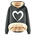 thumbnail image 3 of Yeaiivve Winter Hoodies for Women Winter Warm Fleece Sherpa Lined Hooded Sweatshirt Long Sleeve Thicken Thermal Pullover Tops Dark Gray L, 3 of 6