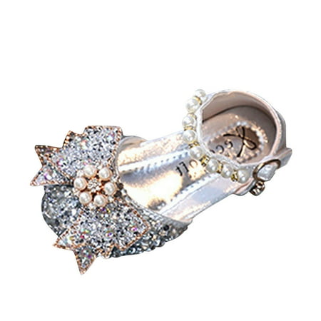 

MQLKF Fashion Spring And Summer Children Dance Shoes Girls Dress Performance Princess Shoes Sequin Pearl Shiny Bow Buckle Casual Cute Stylish Kids Walking shoes