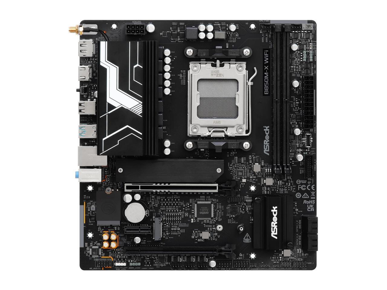 ASRock B850M-X WiFi R2.0 AM5 AMD B850 SATA 6Gb/s USB 3.2 Dual Graphics Outputs RGB Micro ATX Motherboards-AMD