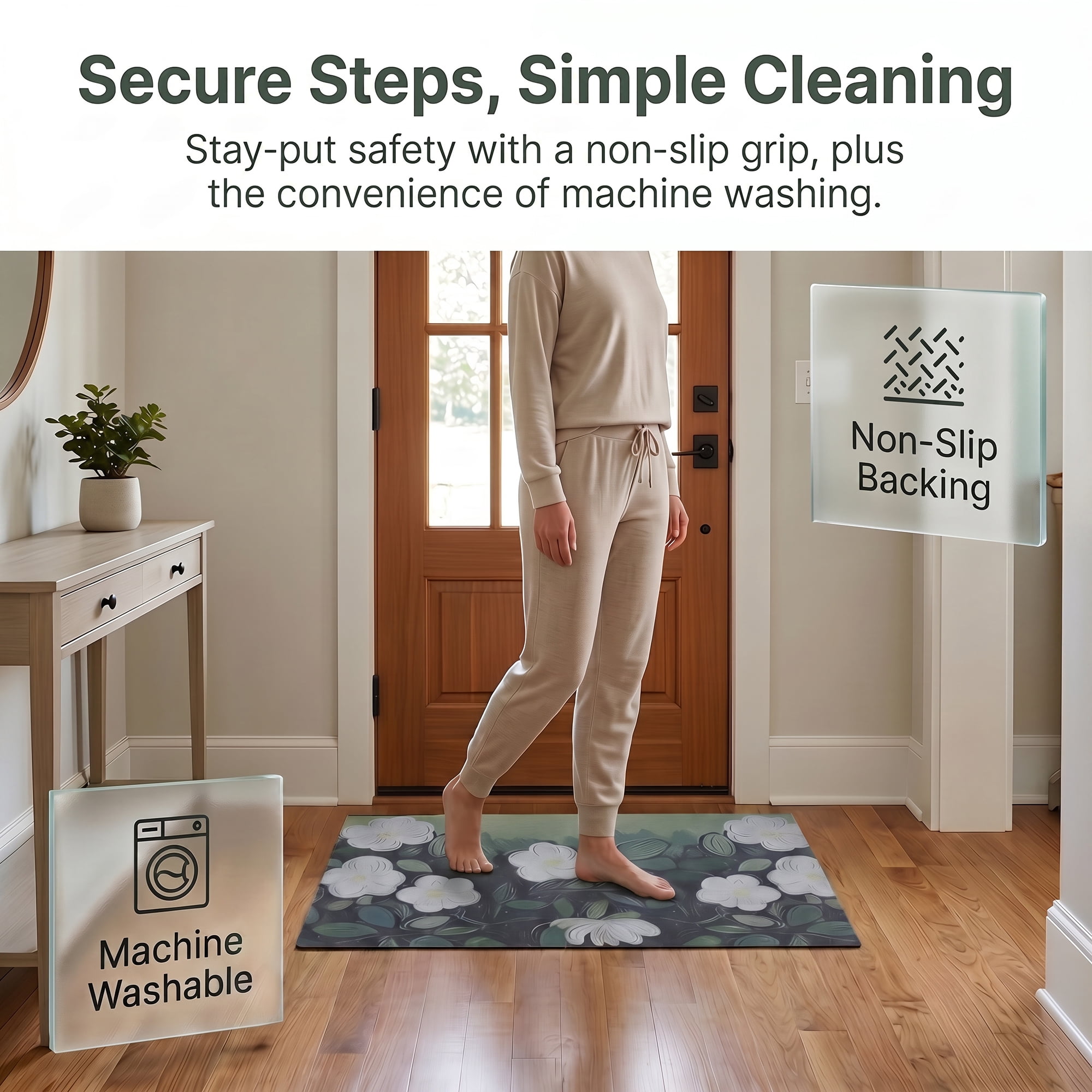 Unique Bargains Boho Doormat Non-Slip Doormat for Outdoor Entrance Dark Green 30" x 18"