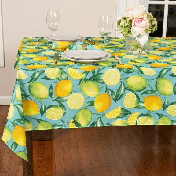 Everyday Luxuries Waterproof Square Fitted Tablecloth 52 x 52 Inch Stain and Wrinkle Resistant | Decorative Lemon Grove Fabric Table Cover for Indoor Outdoor Seating, Gatherings, Occasions.