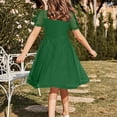 thumbnail image 6 of ITSAME Dress for Girls, Waist-Cinching Puff Short Sleeve Polka Dot Print Summer Fashion Puffy Tulle Princess Dress Army Green 5-6T, 6 of 6