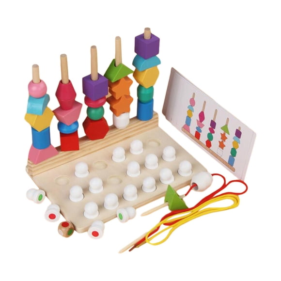 Juego de juguetes de secuenciación de cuentas de madera Montessori, juguetes para enhebrar, actividades de aprendizaje, cuentas de cordones para
