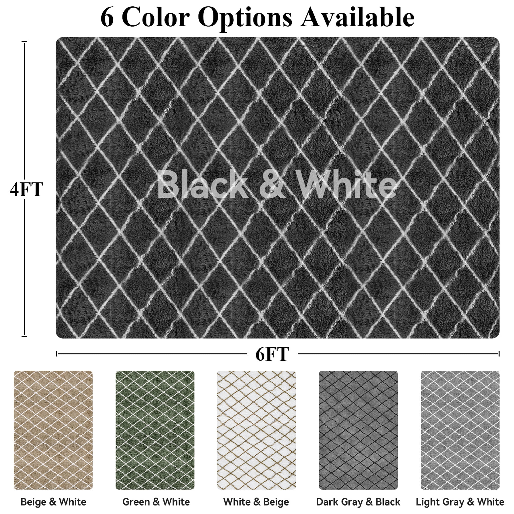 CozyDesg Shag Area Rugs,4'x6' Soft Fluffy Shaggy Carpet for Living Room,Large Rug for Bedroom Dining Room Home Decor Room Decor,Black & White