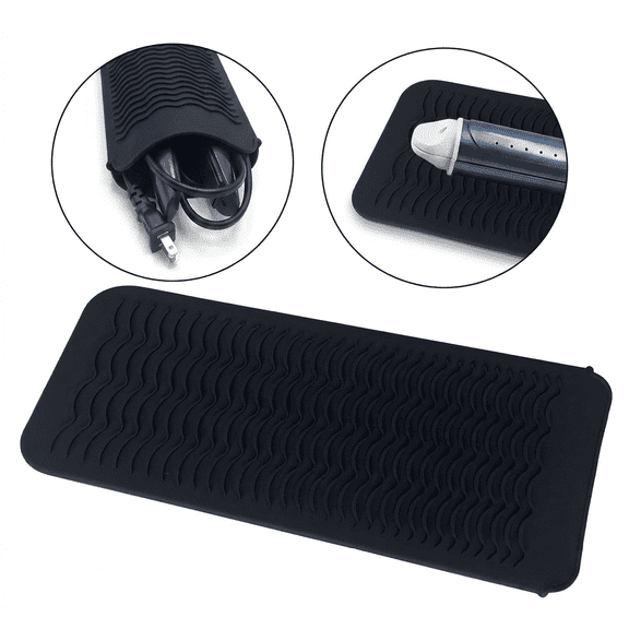 ROSEXIXI Heat Resistant Silicone Mat for Curling Iron 11x5 Inch Travel Pouch for Hot Tools Black