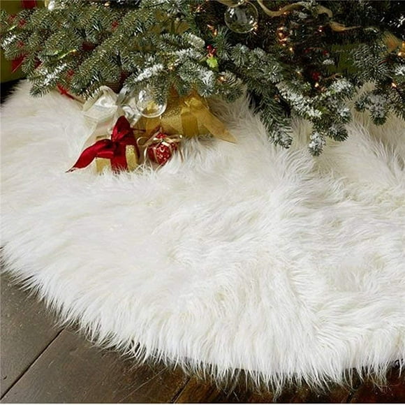 Christmas Tree Plush Skirt, 35.5 Inch Snow White Faux Fur Decoration for Merry Christmas Party Xmas Tree Ornaments Skirt Thanksgiving Holiday Decoration