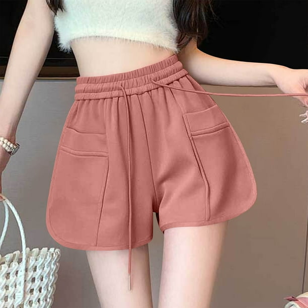 mfyjkho Pantalones Cortos De Gimnasio, Pantalones Cortos De Cintura Elástica Con Bolsillos Y Color Liso Para Mujer Pantalones Cortos Para Mujer L