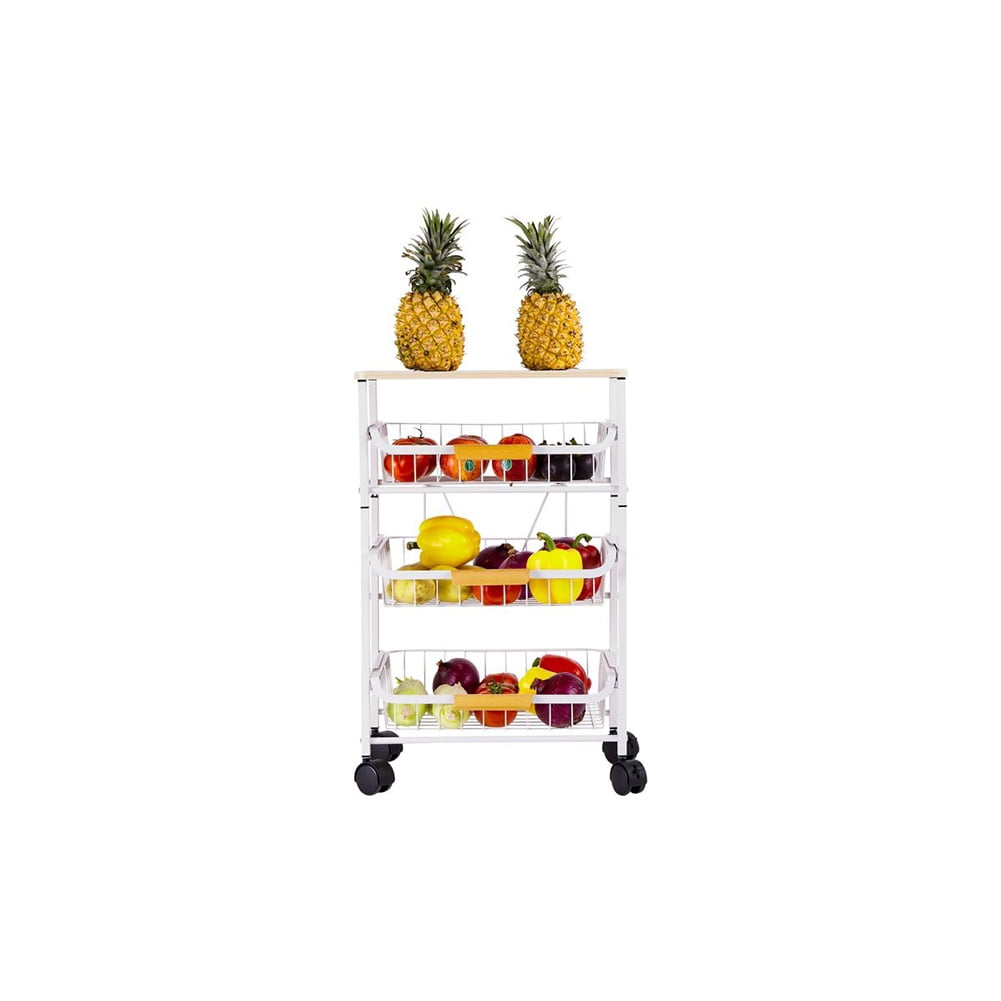Kepooman 3-Layer Metal Kitchen Cart, Multifunction Storage Cart Organization Cart with 2 Lockable Wheels for Home Office Kitchen, White Kepooman 3-Layer Metal Kitchen Cart, Multifunction Storage Cart Organization Cart with 2 Lockable Wheels for Home Office Kitchen, White