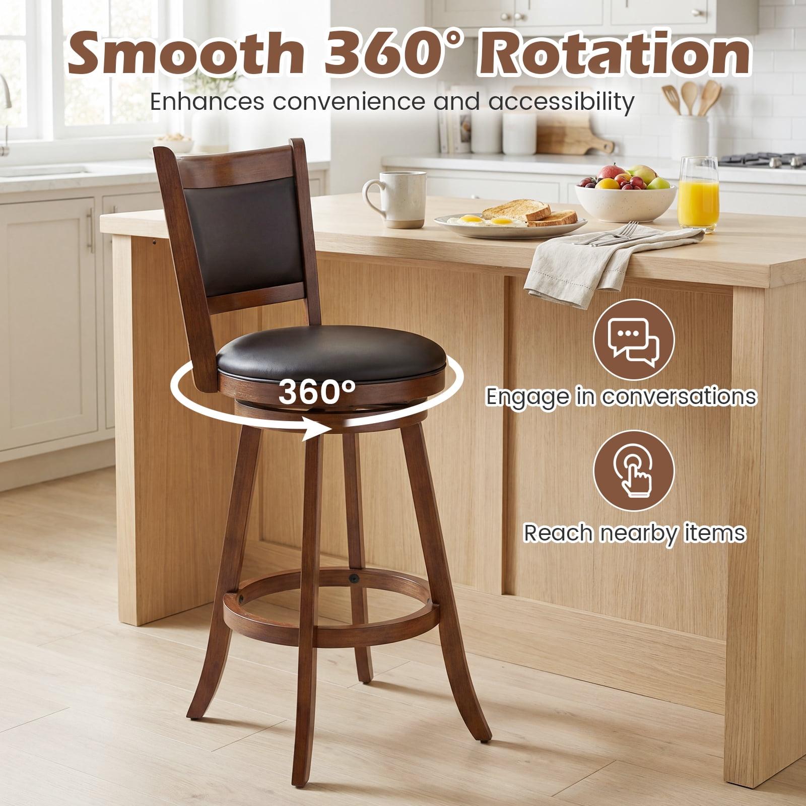 椅子 Caraway Costway 2-Piece 29'' Kitchen Counter Barstool Set, Swivel Wood