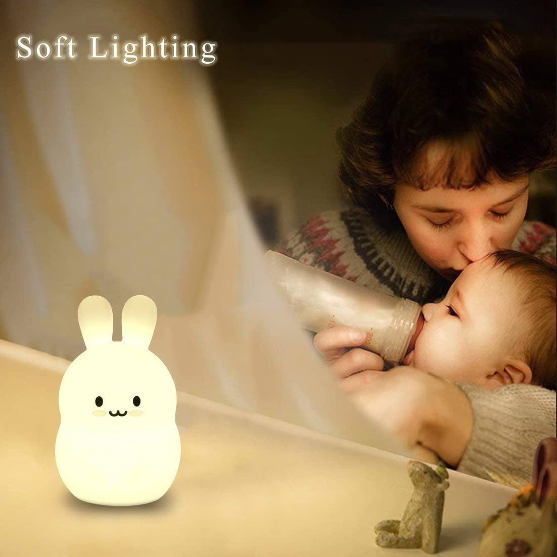 Big rabbit children's night light LED night light 9 colors baby night light USB silicone night light
