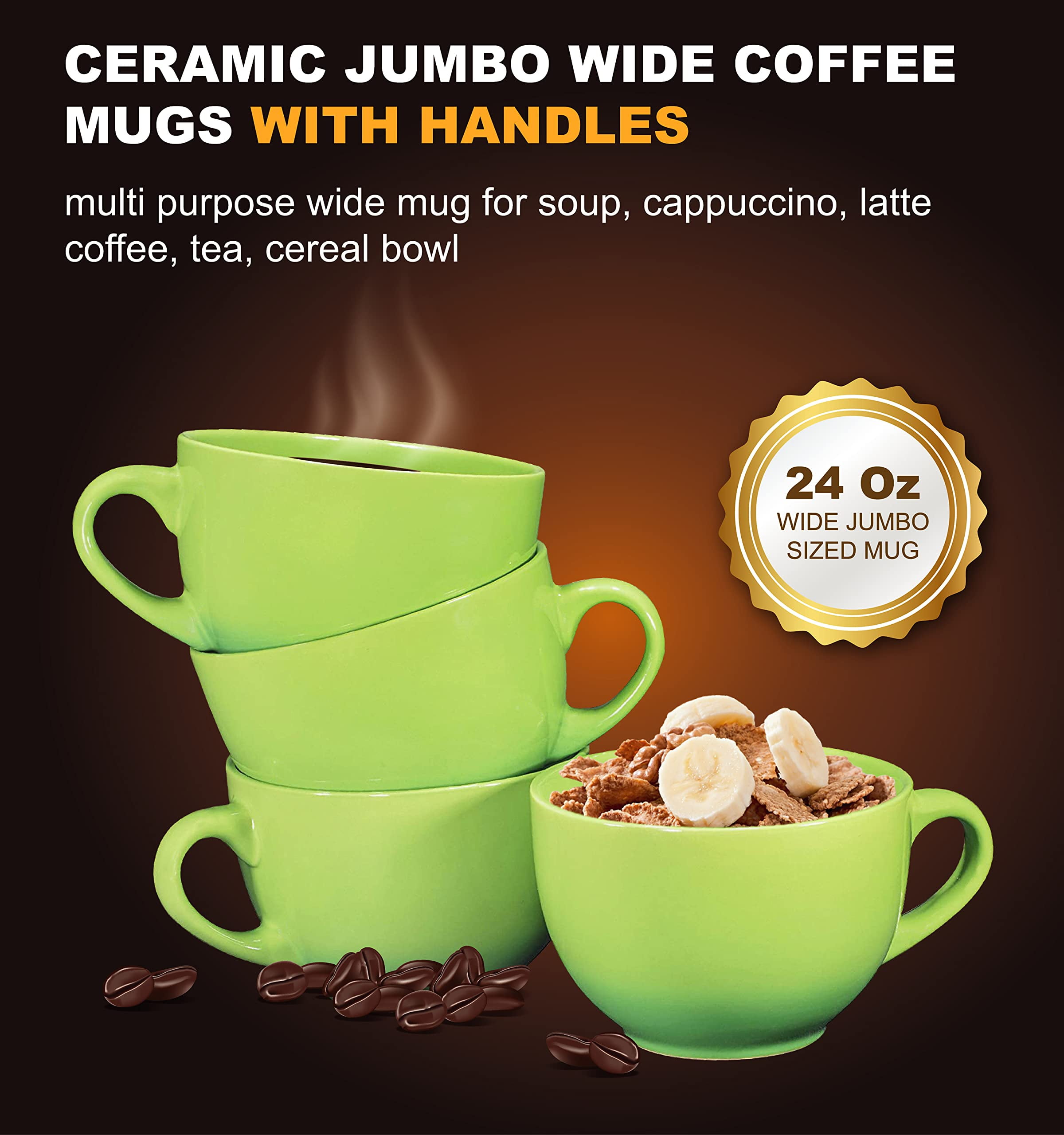 DOWAN Coffee Mugs Set of 4, 24 oz Large Coffee Mugs, Jumbo Soup Mugs With  Handles, Ceramic Coffee Cups for Coffee Cereal Latte for Men Women