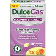 Dulcogas Maximum Strength Antigas Tablets, Tangy Citrus, 18 Count